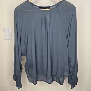 ZARA WOMAN Sheer Slate Blue Gray Longsleeve Blouse Size Medium